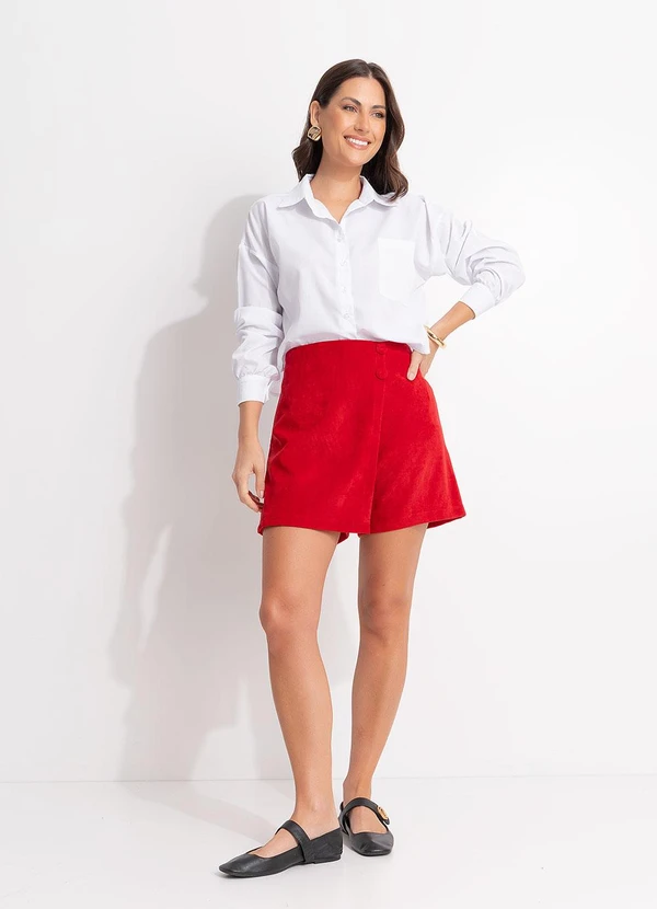 Quintess - Short Saia Vermelha  em Tecido Cotelê 9