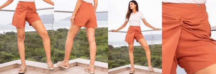 Short Terracota em Crepe Plano