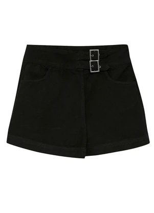 Enfim - Shorts Saia Evasê em Sarja Preto - ENFIM