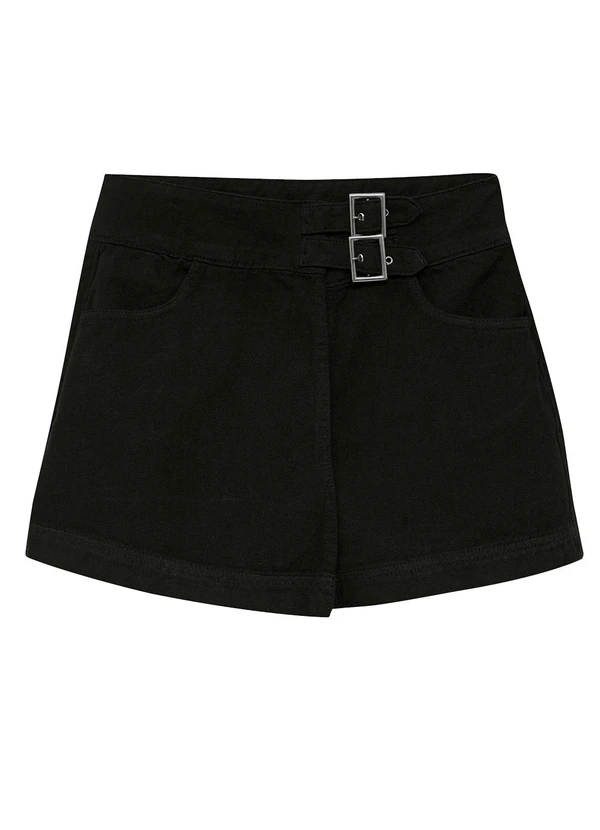 Enfim - Shorts Saia Evasê em Sarja Preto