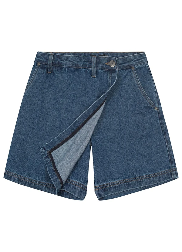 Enfim - Shorts Saia Evasê Jeans Azul Claro 3