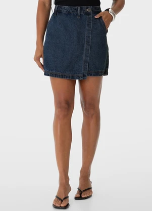 Enfim - Shorts Saia Evasê Jeans Azul Escuro - ENFIM