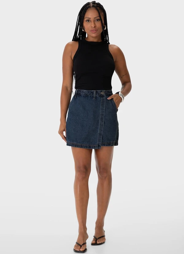 Enfim - Shorts Saia Evasê Jeans Azul Escuro 2