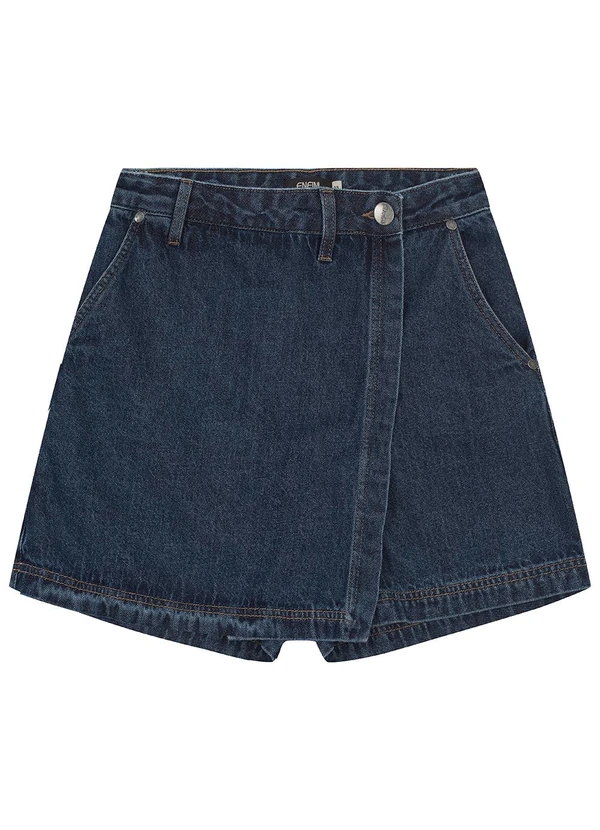 Enfim - Shorts Saia Evasê Jeans Azul Escuro 3
