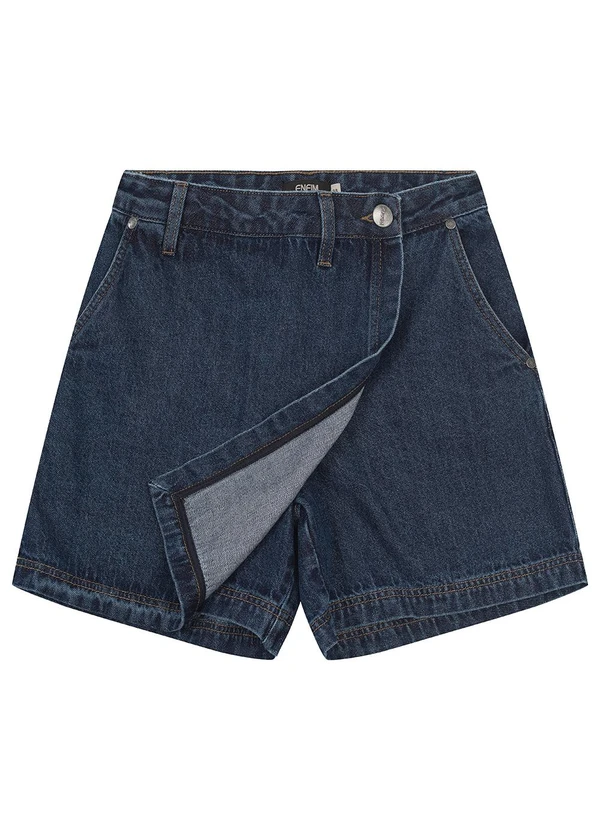 Enfim - Shorts Saia Evasê Jeans Azul Escuro 5