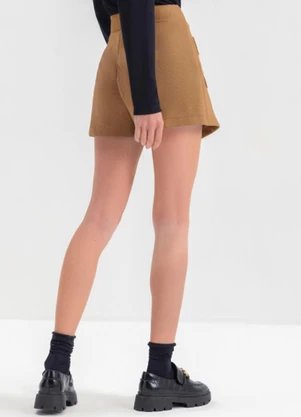 Essendi - Shorts Saia Feminino Detalhe em Ribana  Marrom - ESSENDI
