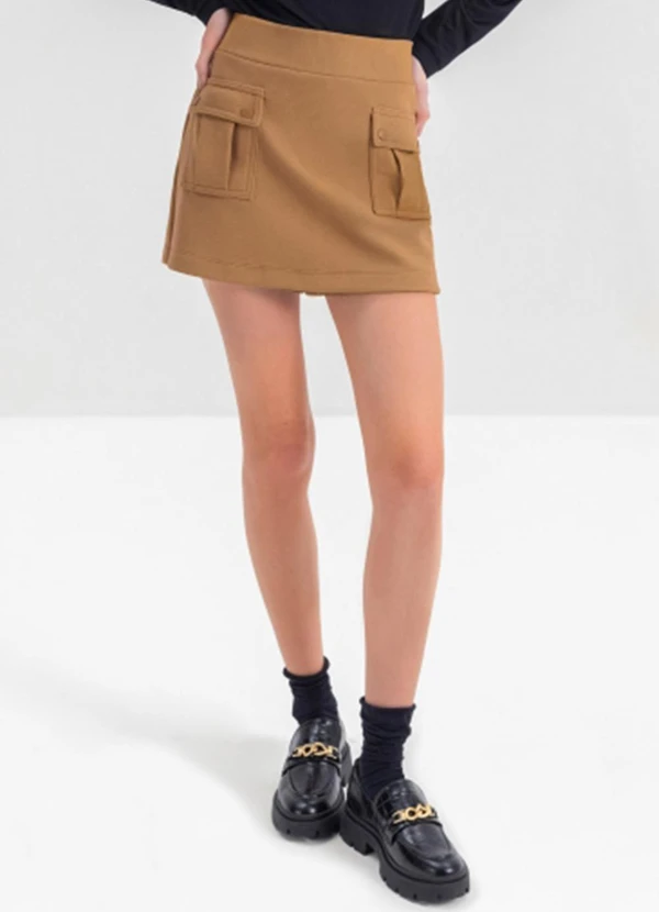 Essendi - Shorts Saia Feminino Detalhe em Ribana Marrom