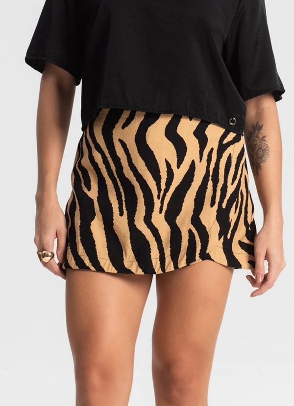 Rovitex - Shorts Saia Feminino Estampado Marrom