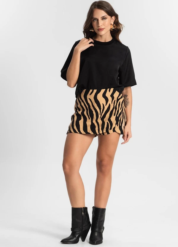 Rovitex - Shorts Saia Feminino Estampado Marrom 3