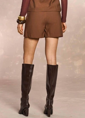 Doce Trama - Shorts-Saia Jardim Boho em Alfaiataria Marrom - DOCE TRAMA