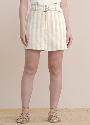 Angel - Shorts Saia Linho Listrado Bege - ANGEL