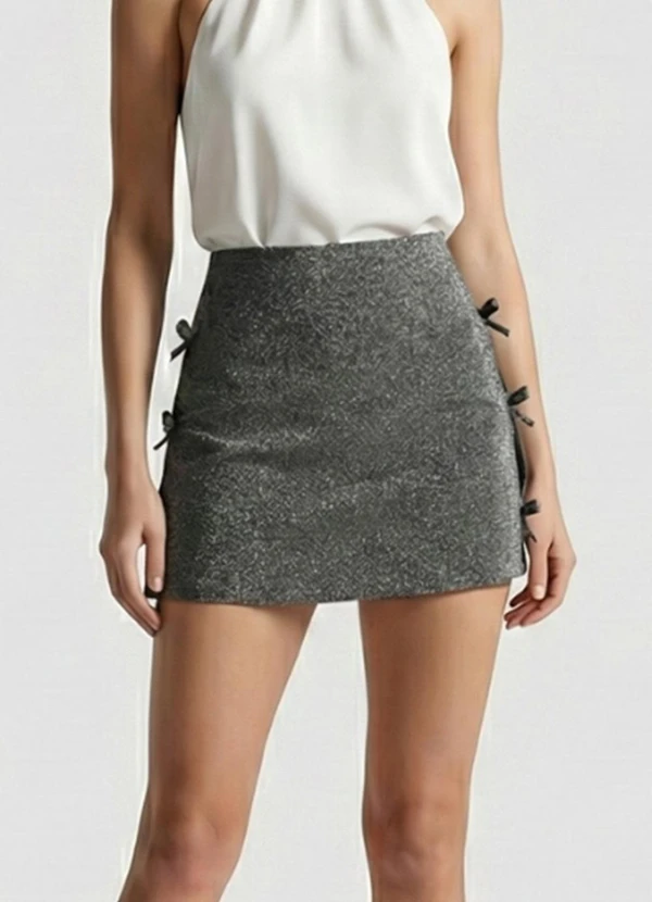 Yends Fashion - Shorts Saia Lurex com Brilho Cinza 1