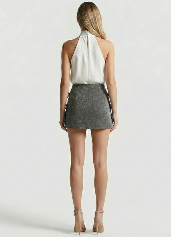 Yends Fashion - Shorts Saia Lurex com Brilho Cinza 4