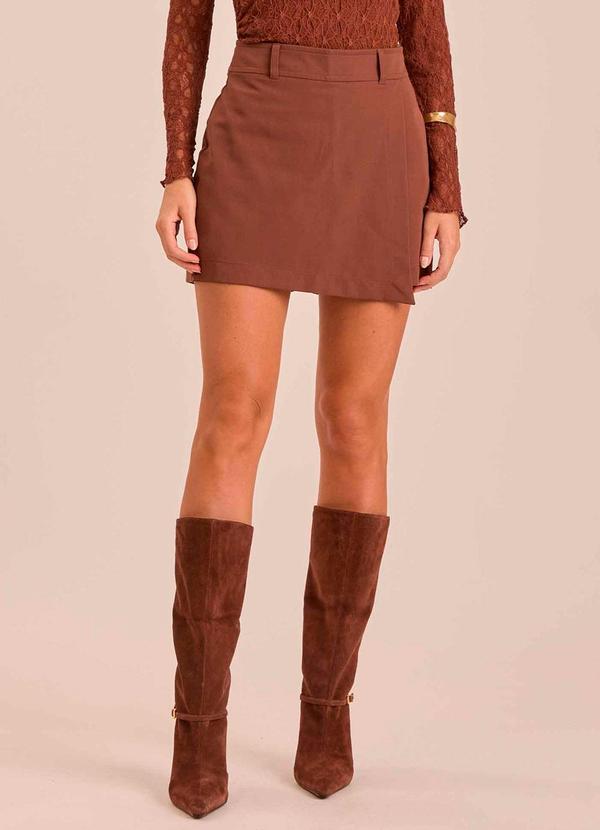 Doce Trama - Shorts-Saia Retrô Glam em Alfaiataria Marrom