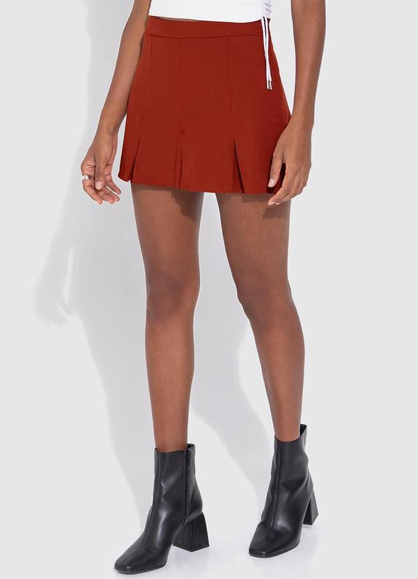 Enfim - Shorts Saia Terracota com Pregas Laranja
