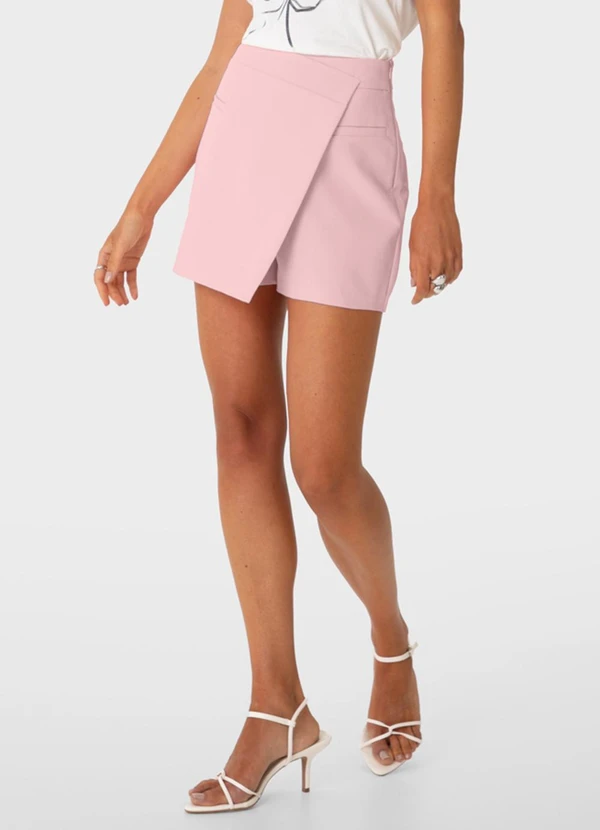 Enfim - Shorts Saia Transpassado Rosa Pastel