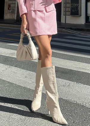 Quintess - Shorts Saia Xadrez Rosa em Malha Jacquard - QUINTESS