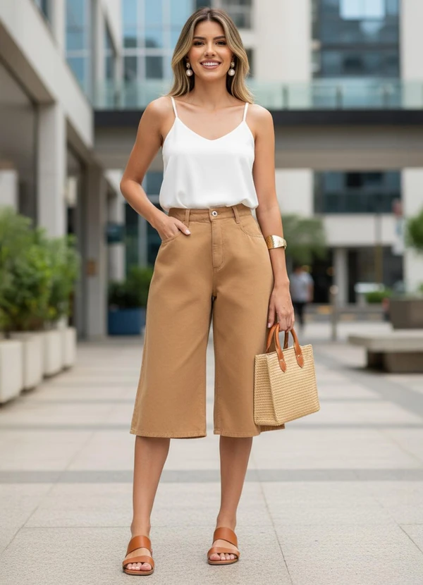 Quintess - Jorts Caramelo em Sarja 11