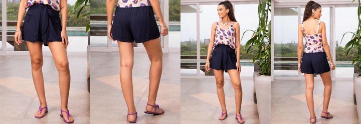 Short Azul Marinho em Viscose Plana