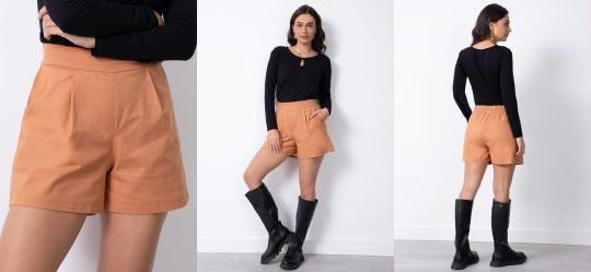 Short Caramelo com Bolsos e Pregas
