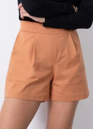 Quintess - Short Caramelo com Bolsos e Pregas - QUINTESS