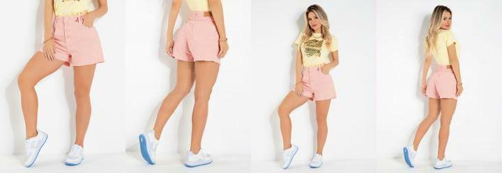 Short Rose Sawary com Botes e Bolsos Funcionais