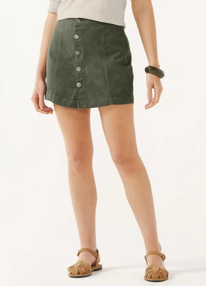 Marialícia - Short Saia Feminino Sarja Botões Verde - MARIALÍCIA