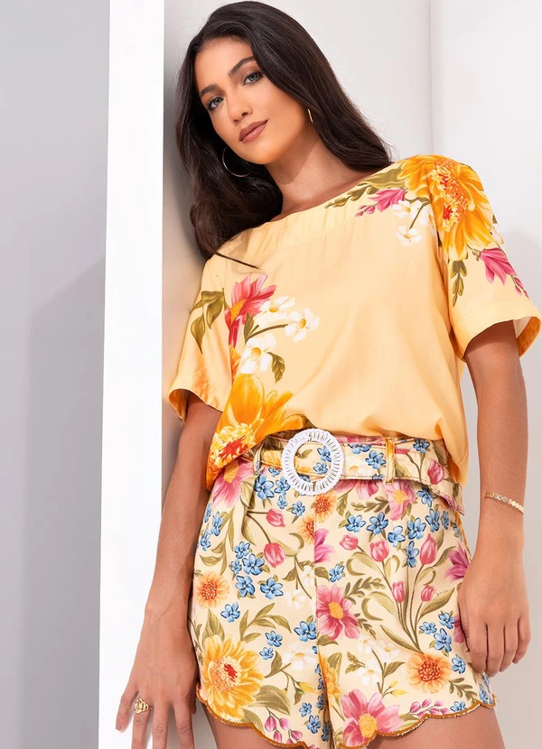 Farm - Short Sarja Floral Mari Amarelo 9