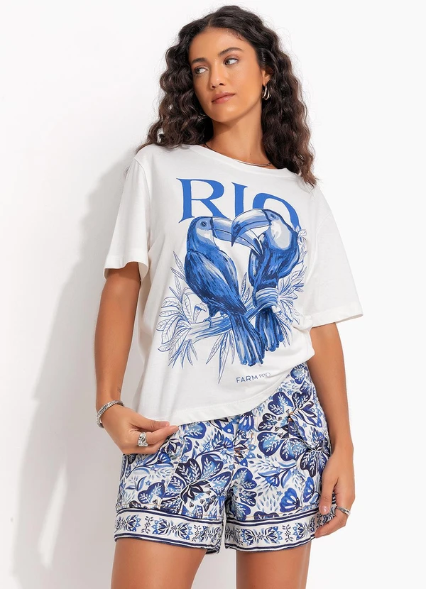 Farm - Short Sarja Paraiso de Flor Azul 9