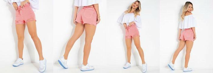 Short Sawary Rosa Destroyed com Cordo