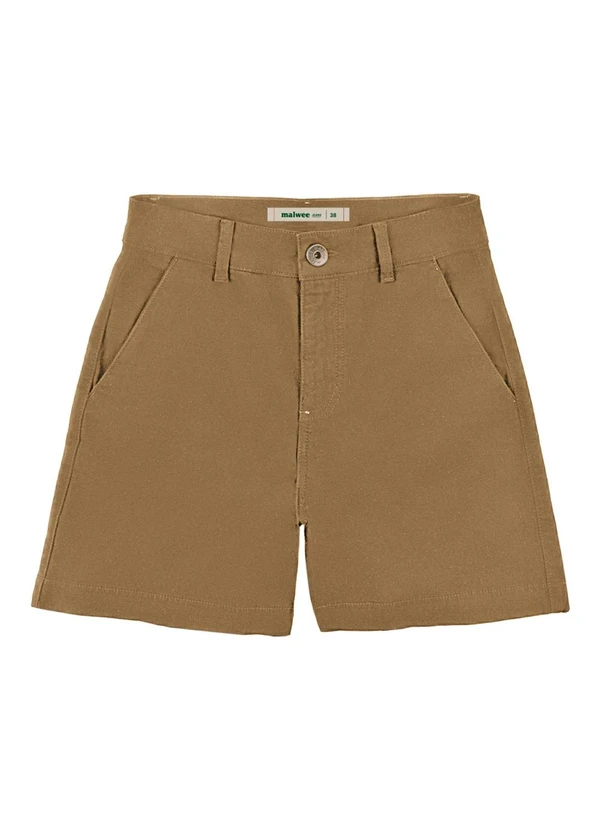 Malwee - Shorts Alfaiataria Cintura Alta em Sarja Cáqui 1
