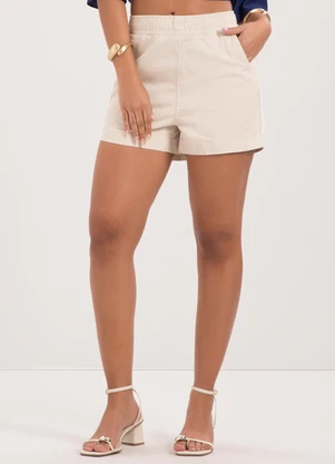 Lunender - Shorts Bomber de Cintura Média em Sarja Bege - LUNENDER