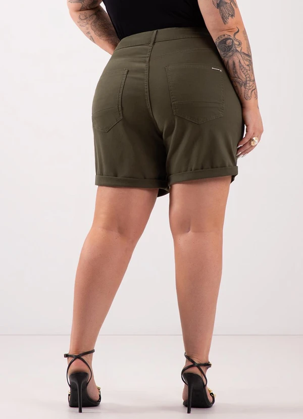 Lunender Mais Mulher - Shorts Boyfriend com Bolsos em Sarja Verde 2