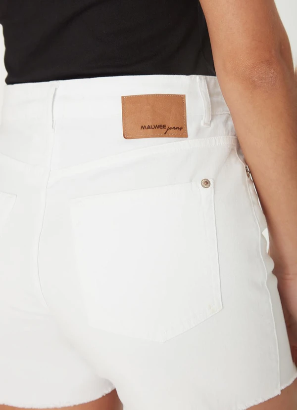 Malwee - Shorts Cintura Alta em Sarja Branco 4