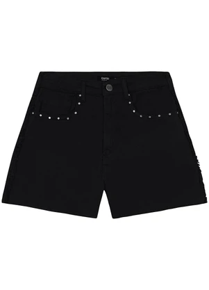 Enfim - Shorts Cintura Alta em Sarja Preto - ENFIM