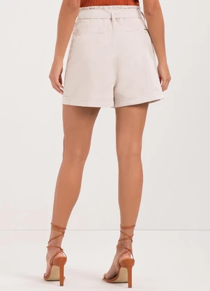 Lunender - Shorts Clochard de com Cinto em Sarja Bege - LUNENDER