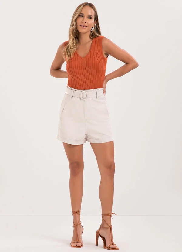 Lunender - Shorts Clochard de com Cinto em Sarja Bege 3