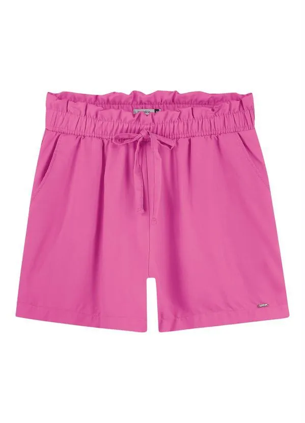 Marialícia - Shorts Curto com Cordão Decorativo Rosa
