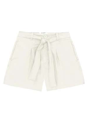 Malwee - Shorts Mom Cintura Alta em Sarja Off White - MALWEE