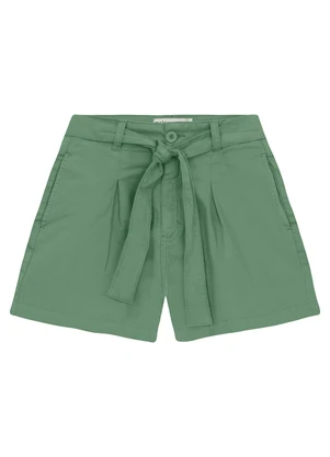 Malwee - Shorts Mom Cintura Alta em Sarja Verde Menta - MALWEE