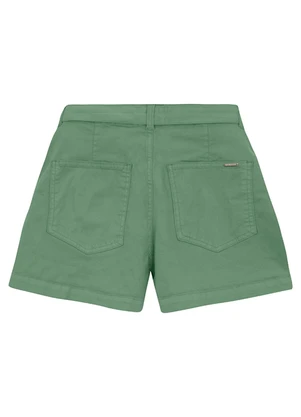 Malwee - Shorts Mom Cintura Alta em Sarja Verde Menta - MALWEE