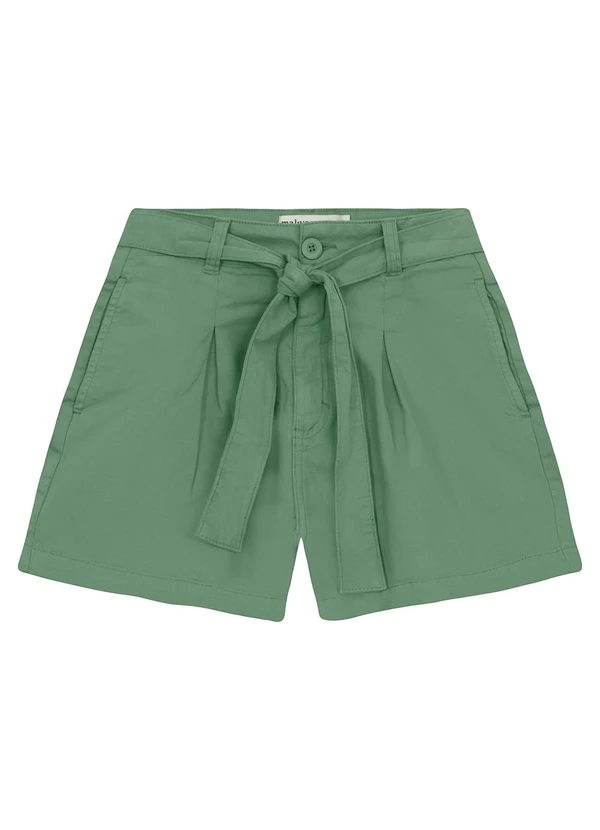 Malwee - Shorts Mom Cintura Alta em Sarja Verde Menta