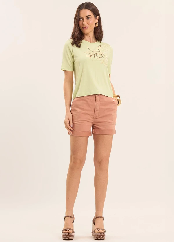 Doce Trama - Shorts Mom Oliva em Sarja Rosa 3