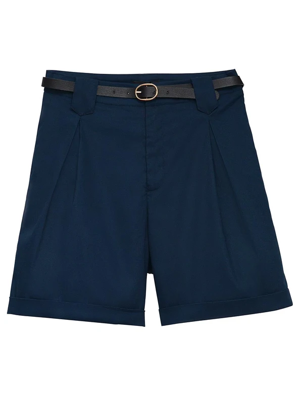 Enfim - Shorts Reto Sarjado Azul Marinho