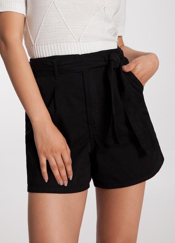 Lunender - Shorts Sarja Cintura Alta com Cinto Preto