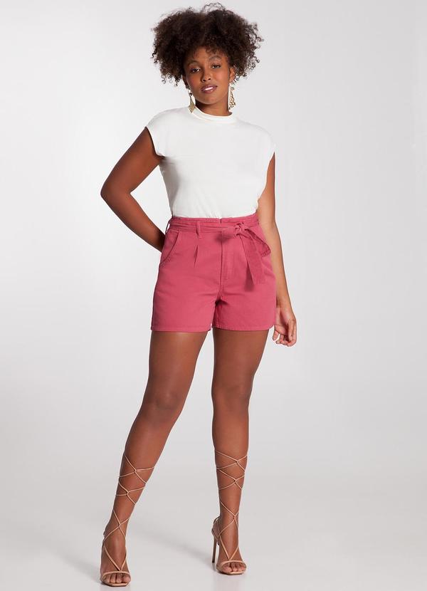Lunender - Shorts Sarja Cintura Alta com Cinto Rosa 3