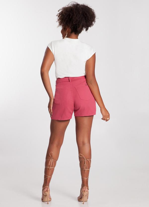 Lunender - Shorts Sarja Cintura Alta com Cinto Rosa 4