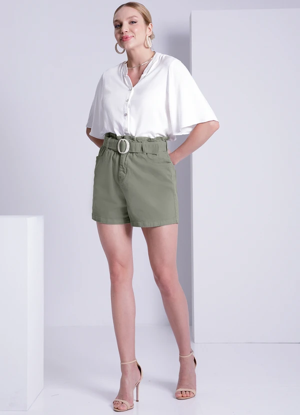 Lunender - Shorts Sarja Clochard Cintura Alta Verde 3