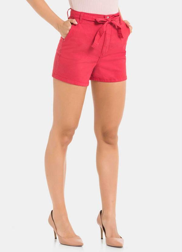 Lunender - Shorts Sarja com Elastano Alfaiataria Vermelho