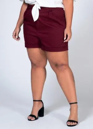 Quintess - Shorts Soltinho Bordô com Barra Dobrada - QUINTESS
